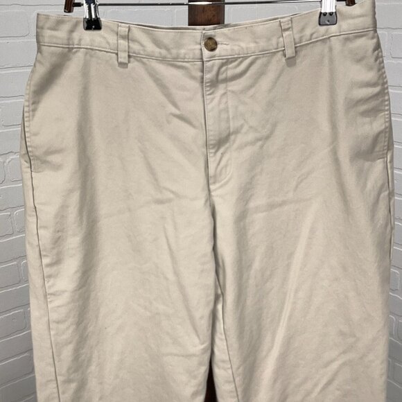 LL Bean Pants Men 35Wx34L Beige Chino Cotton Flannel Plaid Lined Natural‎ Fit - Picture 2 of 12